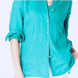 J. JILL Set Linen Button Down Shirt /
Matching Pima Sleeveless Top, green